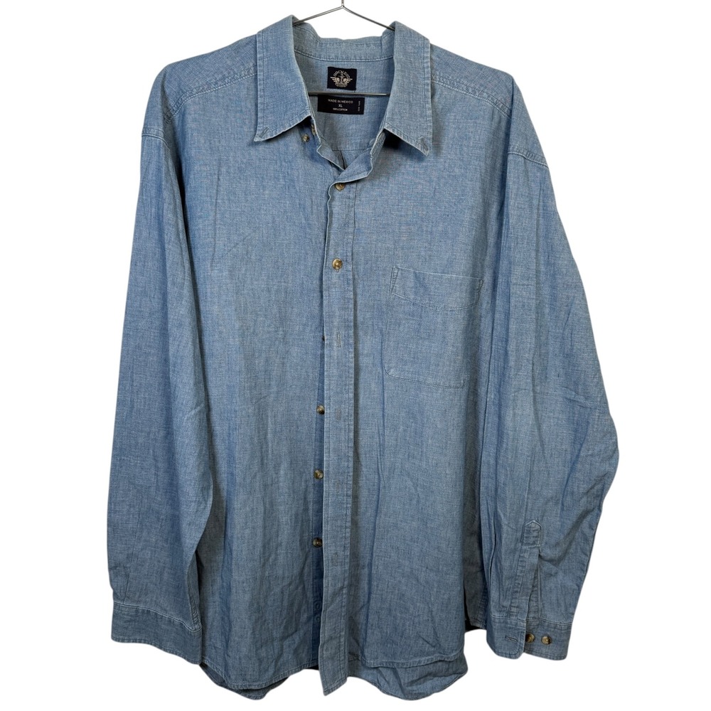 Dockers Mens XL Light Weight Blue Cotton Button Front Shirt‎ Vintage 1999 Denim